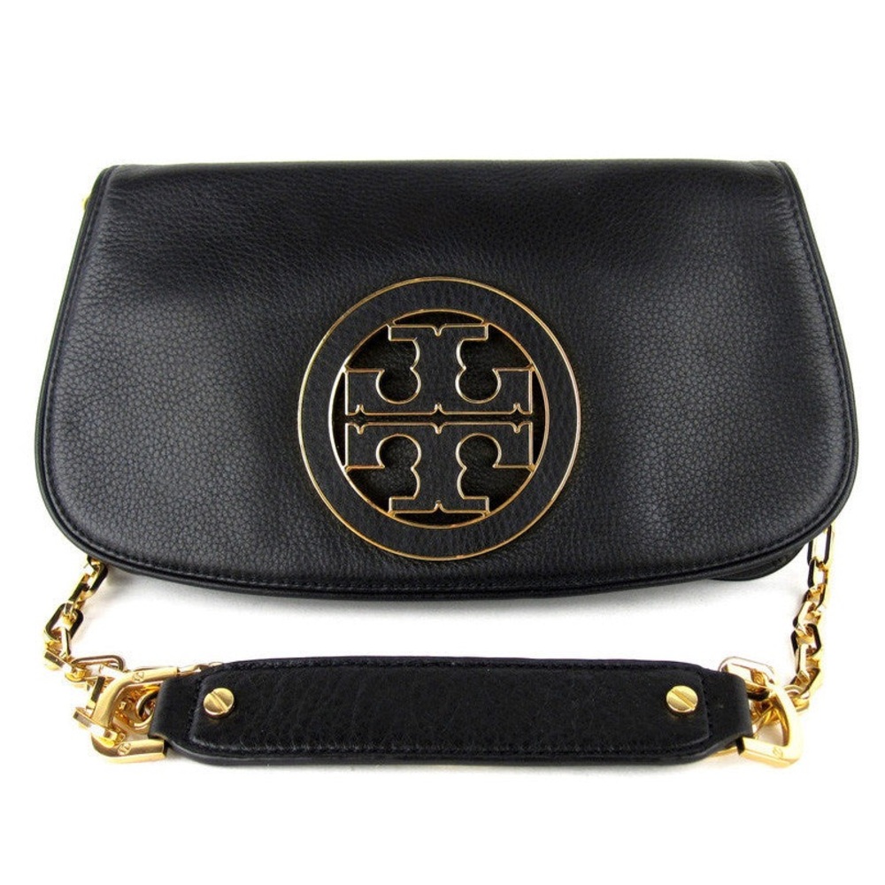 Tory Burch Black Leather Crossbody with Gold Logo